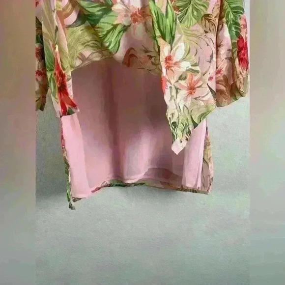 J. Jill Seashell Paradise Tunic Blouse Floral Tropical Pink Womens Small Petite - Picture 5 of 10